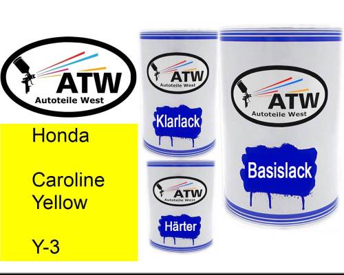 Honda, Caroline Yellow, Y-3: 500ml Lackdose + 500ml Klarlack + 250ml Härter - Set, von ATW Autoteile West.